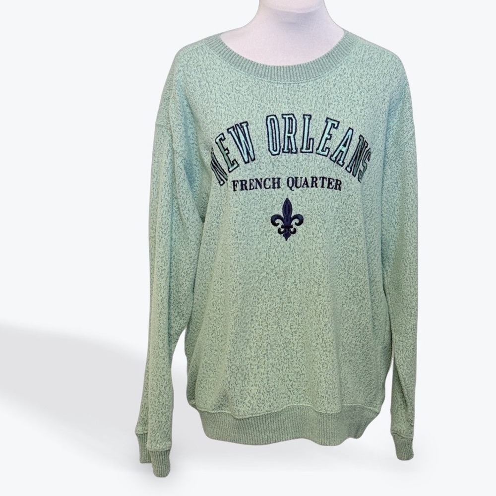 Classic New Orleans French Quarter Sweatshirt Green Marl Fleur-de-Lis Womens M